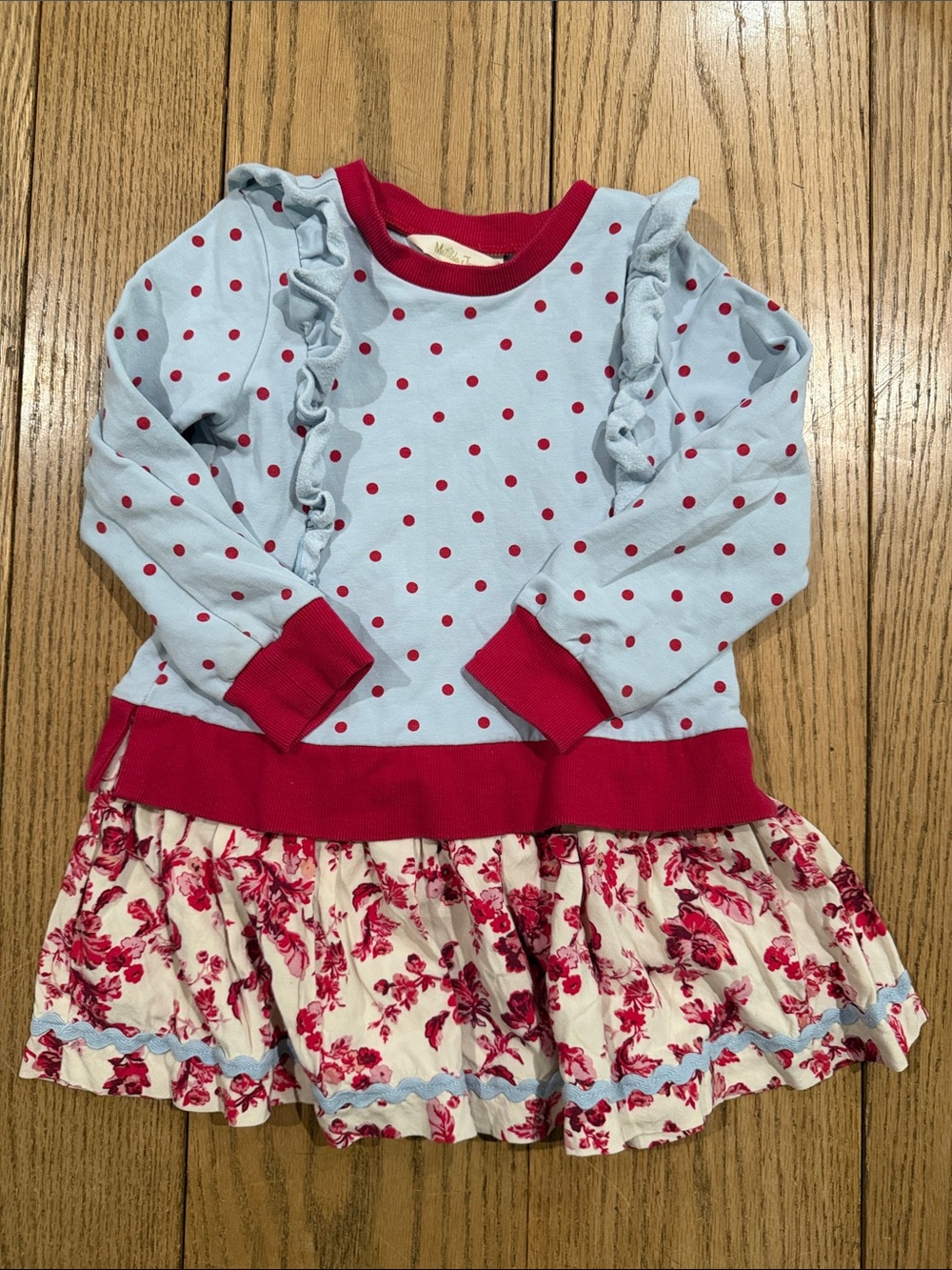Matilda Jane Light Blue & Red Polka Dot Ruffle Hem Dress
